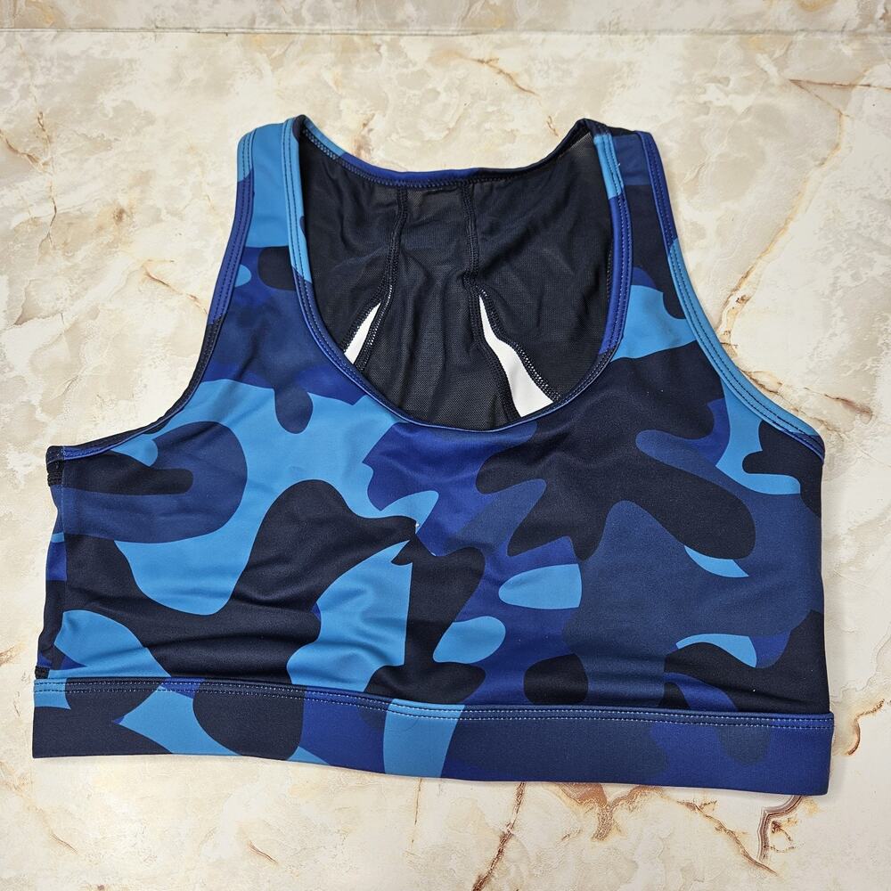 Zyia Light N Tight Navy Camo Sports Bra Mesh Back Details Size Medium
